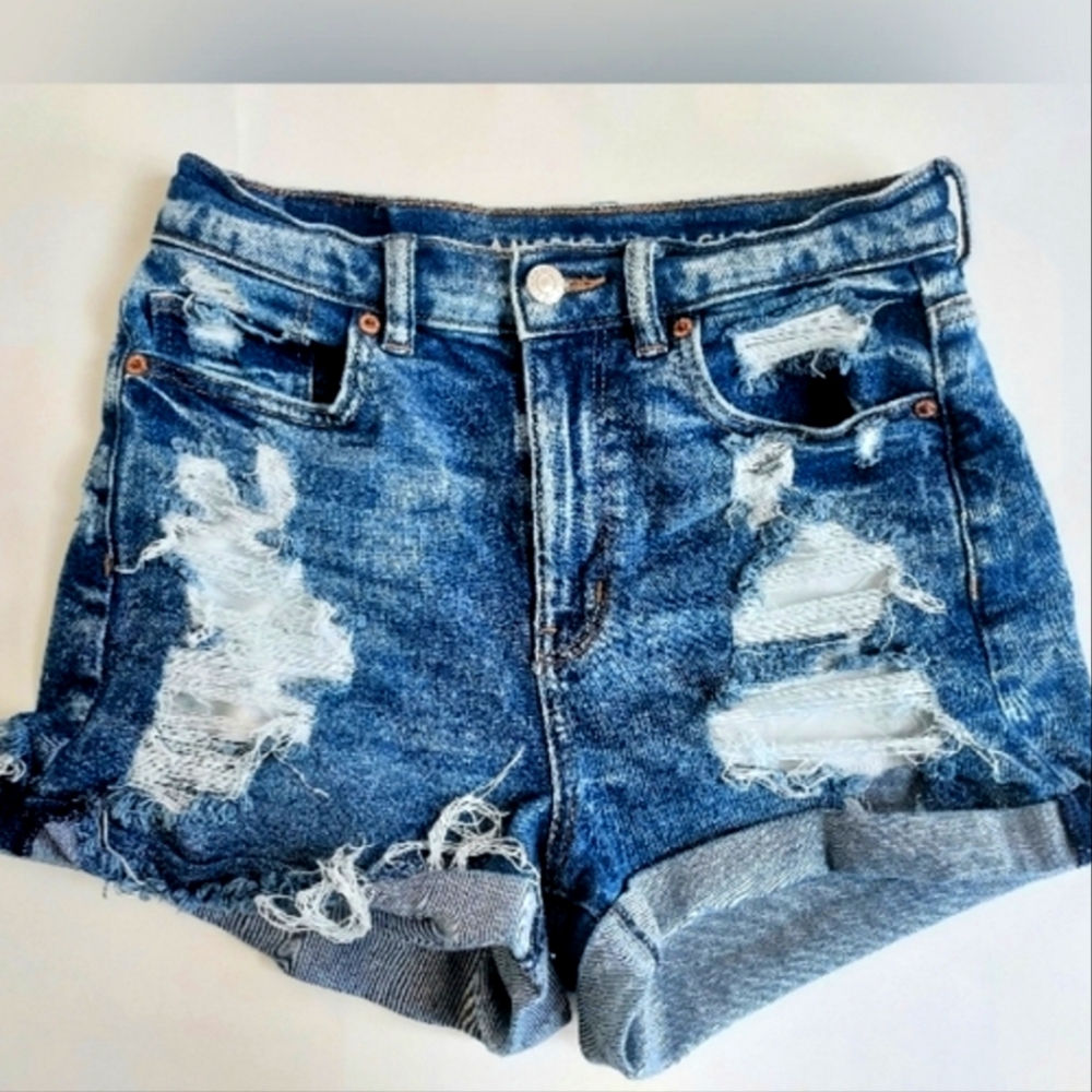American eagle size 4 distressed shorts ripped dark wash denim